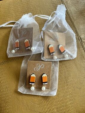 3 pairs Plunder Orange Pencil Drop Earrings with Pearl Accent